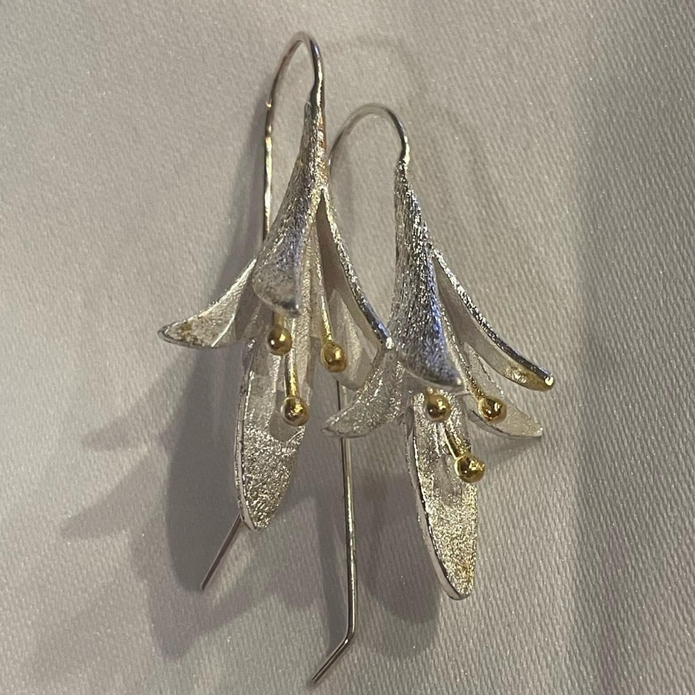 Elegant Sterling Silver and Gold Treader or Fish Hook Earrings